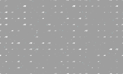 Seamless background pattern of evenly spaced white sea turtle symbols of different sizes and opacity. Vector illustration on gray background with stars