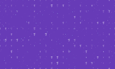 Seamless background pattern of evenly spaced white handball symbols of different sizes and opacity. Vector illustration on deep purple background with stars