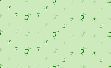 Seamless pattern of large and small green figure skating symbols. The elements are arranged in a wavy. Vector illustration on light green background