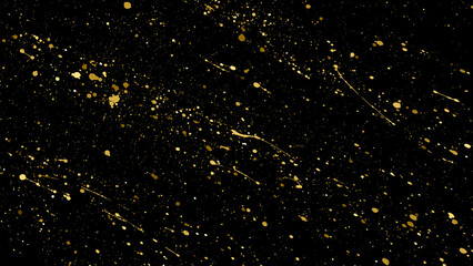 Fototapeta na wymiar Gold Glitter Texture Isolated on Black Background. Golden Splash Silhouette. Amber Particles Color. Sparkles Rain. Vector Illustration, Eps 10.