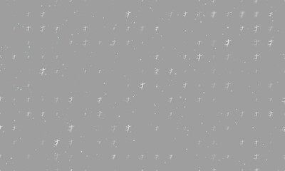 Seamless background pattern of evenly spaced white figure skating symbols of different sizes and opacity. Vector illustration on gray background with stars
