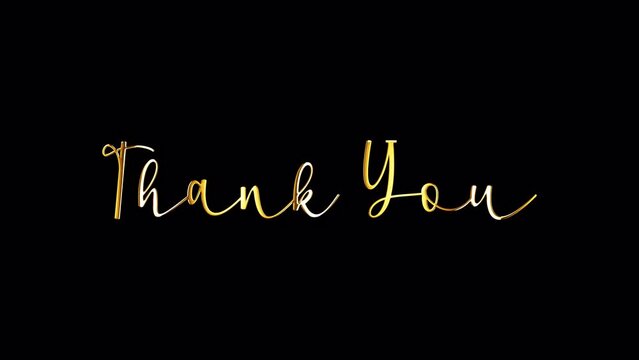 Thank You Gold Text Titles Background Typography Of Thank You  Isolated With Alpha Channel Quick Time Prores 444 Encode. Romantic Greeting Text For Overlay Your Video.
