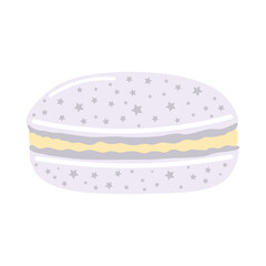 Hand drawn blue macarons cake with cream and stars in flat style. Clip-art isolated on white background.