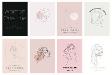 continuous line logo woman modern cosmetic beauty fashion vector illustration one line