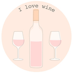 Bottle of wine and two glasses logotype