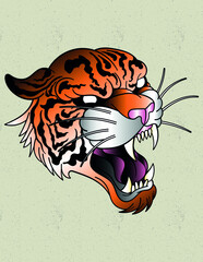 tiger head fury tattoo old school