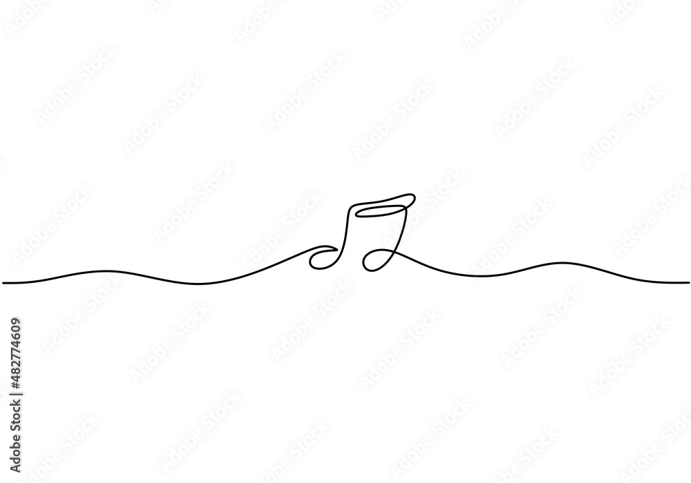 Poster continuous one single line of music notes symbol isolated on white background.