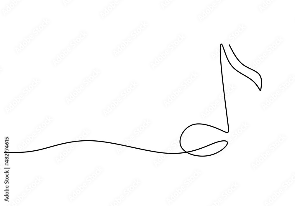 Poster continuous one single line of music notes symbol isolated on white background.