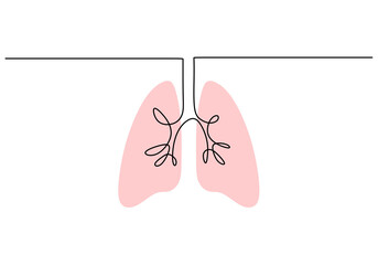 Continuous one single line of lungs anatomy isolated on white background.