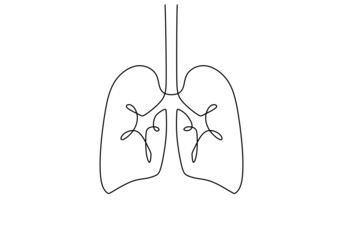 Continuous one single line of lungs anatomy isolated on white background.