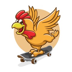 Chicken Skate Cartoon Illustration Vector