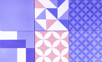 purple seamless Azulejo patchwork tile with geometric motifs background