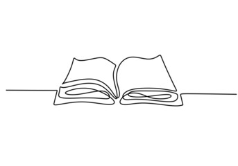 Continuous one single line of opened book for school education isolated on white background.