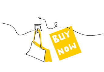 Continuous one single line of hand hold shopping bag for marketing promotion isolated on white background.