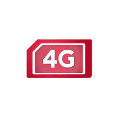 Illustration of a Red color 4g SIM card, isolated on a white background