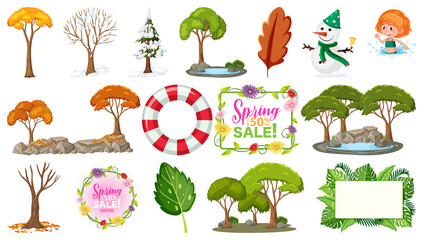 Set of four seasons trees and nature objects