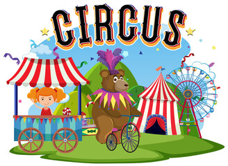 Circus bear performance riding a bicycle