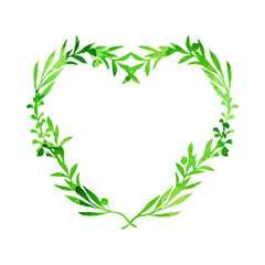 Watercolor leaves make heart symbol