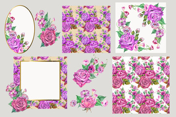 set of banners with watercolor roses