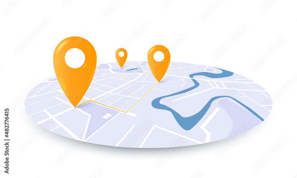 Poster city map navigation icon with 3d point markers. gps navigation route delivery check point graphic de