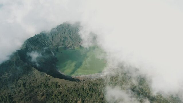 Aerial View Of Crater At El Chichonal Volcano In Chiapas, Mexico - drone shot