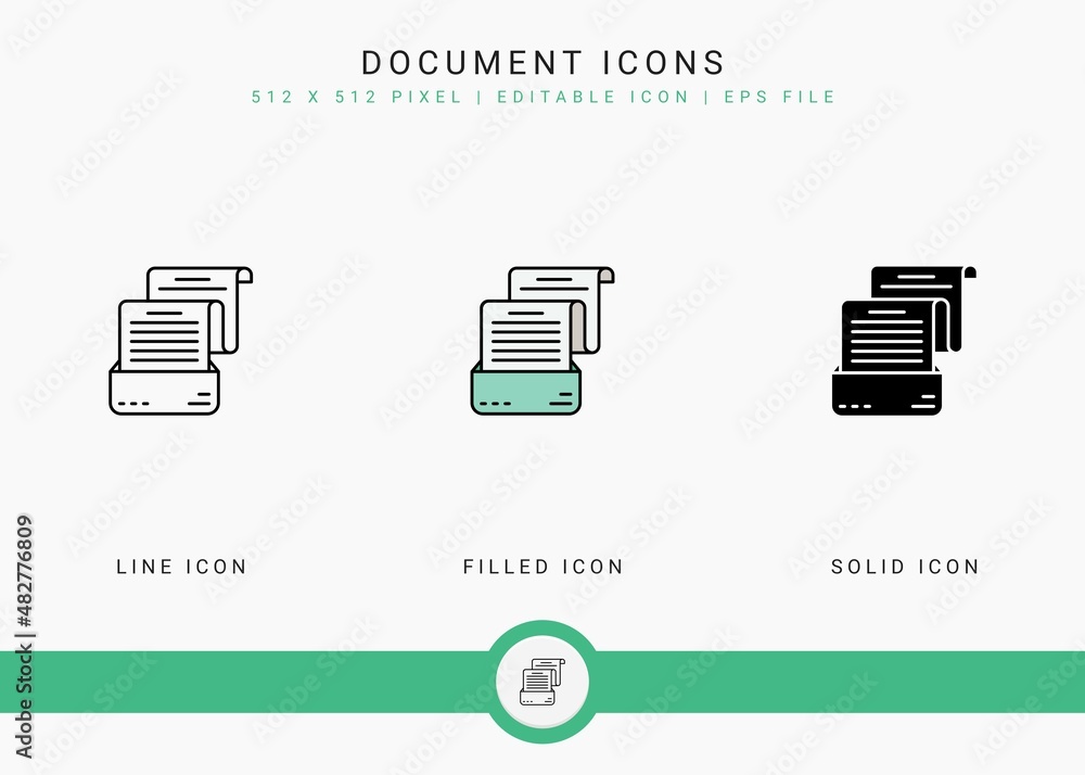 Fototapete document icons set vector illustration with solid icon line style. journalist text publication conce
