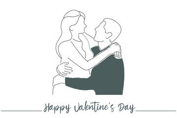 Continuous line woman and man showing love valentine vector illustration wedding bride groom romantic love