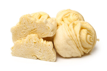 Chinese steamed roll. Close up on white background 
