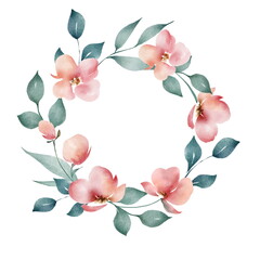 Round flower frame. Digital illustration. Poppy flowers - 482777233