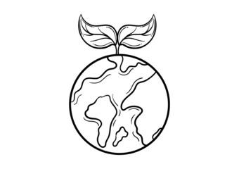 hand drawn earth and leaves with environmental theme on white background