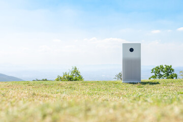 Air purifier with natural mountain view for filter and cleaning removing dust PM2.5 HEPA and virus...