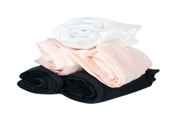 stack of female underpants isolated on white