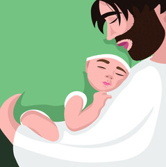 The father kisses the sleeping baby.