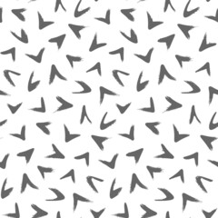 Seamless modern pattern with gray hand drawn arrows isolated on white background. Abstract monochrome illustration. 