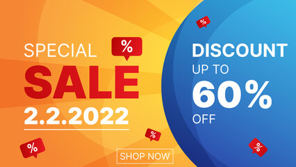 special sale banner design template 2.2.2022 in blue and orange.business vector illustration