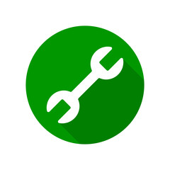 The round green icon of a wrench. Setting and editing. Vector.