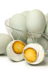 Salted duck eggs on white background