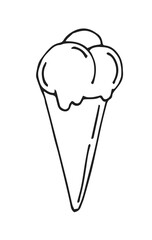 Sweet ice cream. Summer treat. Outline sketch. Hand drawing isolated on white background. Vector