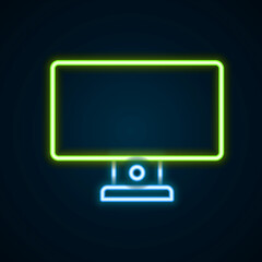 Glowing neon line Computer monitor icon isolated on black background. PC component sign. Colorful outline concept. Vector