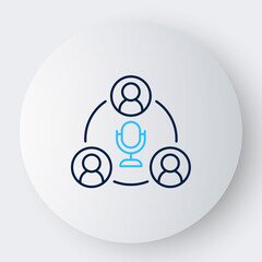 Line Meeting icon isolated on white background. Business team meeting, discussion concept, analysis, content strategy. Presentation conference. Colorful outline concept. Vector