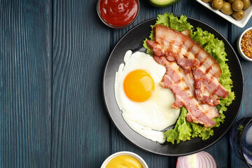 Concept of tasty breakfast on wooden background