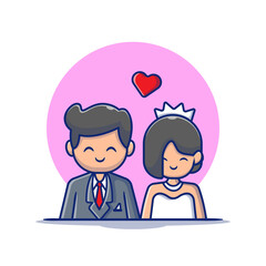 Obraz na płótnie Canvas Cute Couple Marriage Man And Woman Cartoon Vector Icon Illustration. People Wedding Icon Concept Isolated Premium Vector. Flat Cartoon Style