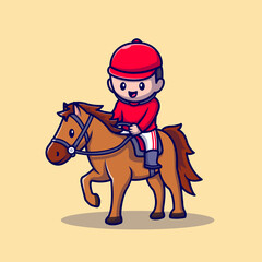Cute People Riding Horse Cartoon Vector Icon Illustration. People Sport Animal Icon Concept Isolated Premium Vector. Flat Cartoon Style 