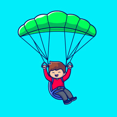 Cute People Playing Paragliding Cartoon Vector Icon Illustration. People Sport Icon Concept Isolated Premium Vector. Flat Cartoon Style