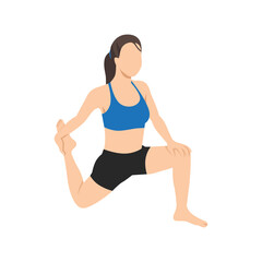 woman doing low lunge quad stretch pose anjaneyasana exercise. Flat vector illustration isolated on white background © lioputra