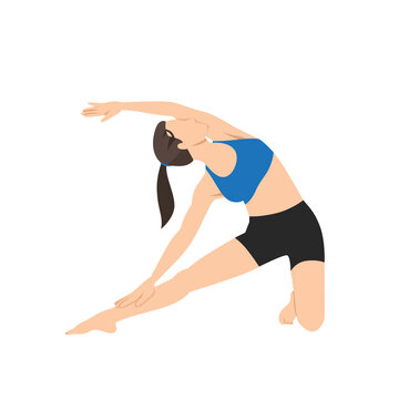 woman doing gate pose parighasana exercise. Flat vector illustration isolated on white background
