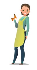 Little girl craftsman or artist. Teen in apron. Master in workwear. Cheerful person. Standing pose. Cartoon comic style flat design. Single character. Illustration isolated on white background. Vector
