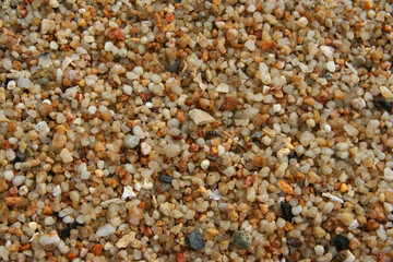 Close up of stones and marble. Smooth and polished. Pebble on shingle beach. Colorful small pebble and stone texture. Pebble background. Gravel pebble or rock fragments, beach sand