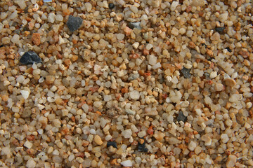 Close up of stones and marble. Smooth and polished. Pebble on shingle beach. Colorful small pebble and stone texture. Pebble background. Gravel pebble or rock fragments, beach sand