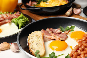 Concept of tasty breakfast, close up and selective focus